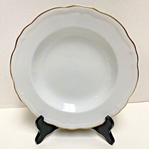 2 Replacement Bowls: Mikasa White Gold Coin Shallow Soup Bowl L9324 Gold Trim 9"